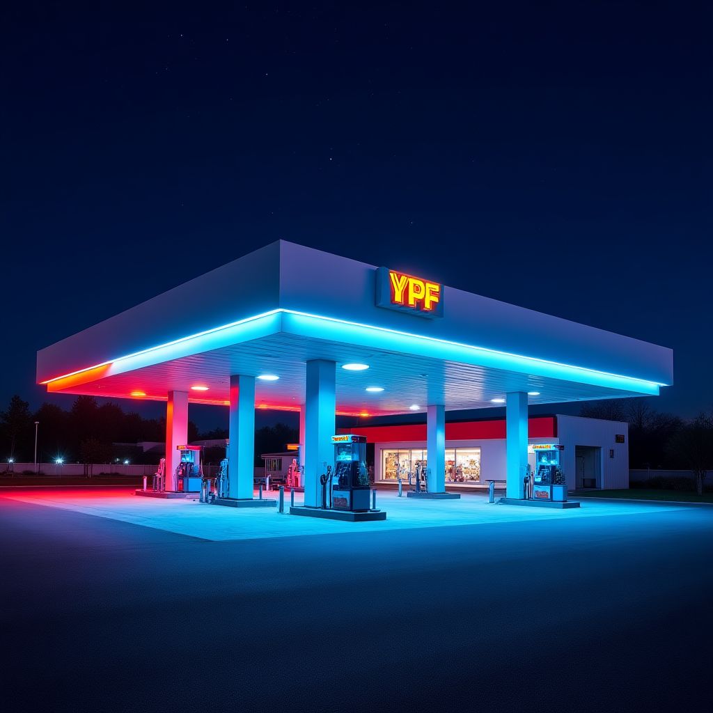 Estación YPF de noche